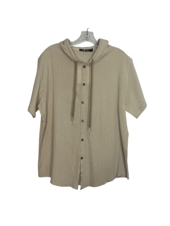 Lingt Chic Other - Lingt‎ Chic Hooded Button Up Shirt Small Beige New Short Sleeves Lightweight